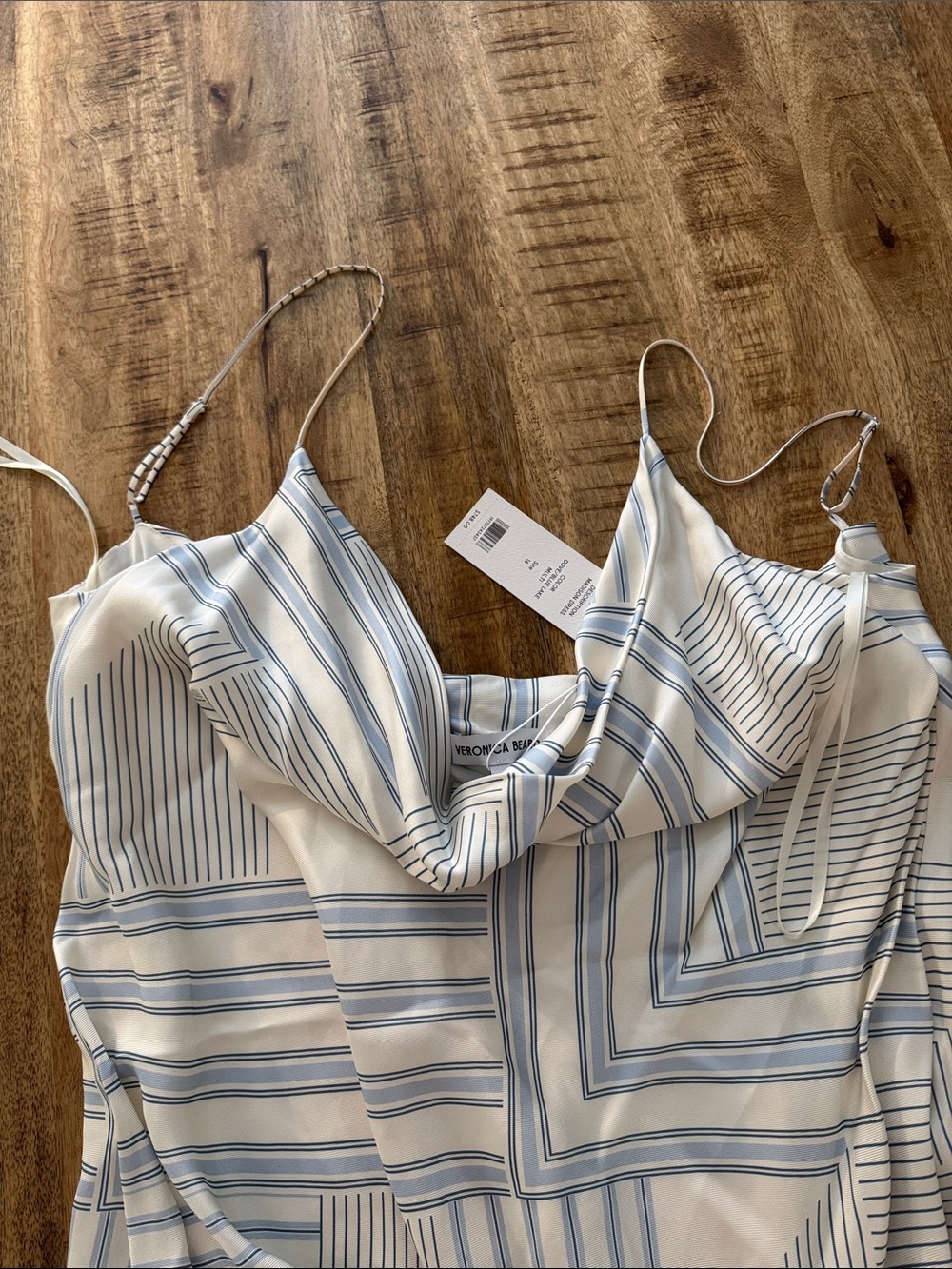 Veronica Beard Madison Dress Cream and Light Blue Striped Slip Maxi Dress NEW 16 - Picture 7 of 8